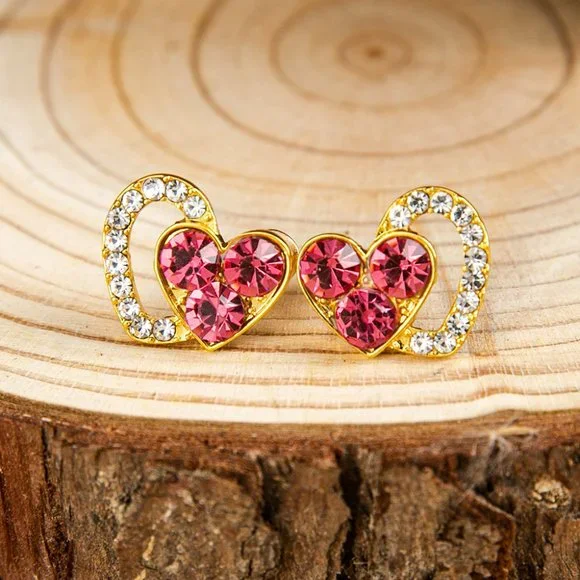 Love Heart Pendant Necklace and earrings  Pink - Picture 3 of 4